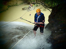 Jay repels down a waterfall in the Dominican Republic