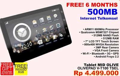 Tablet MID OLIVE a.k.a OLIVEPAD V-T100 TSEL Price harga