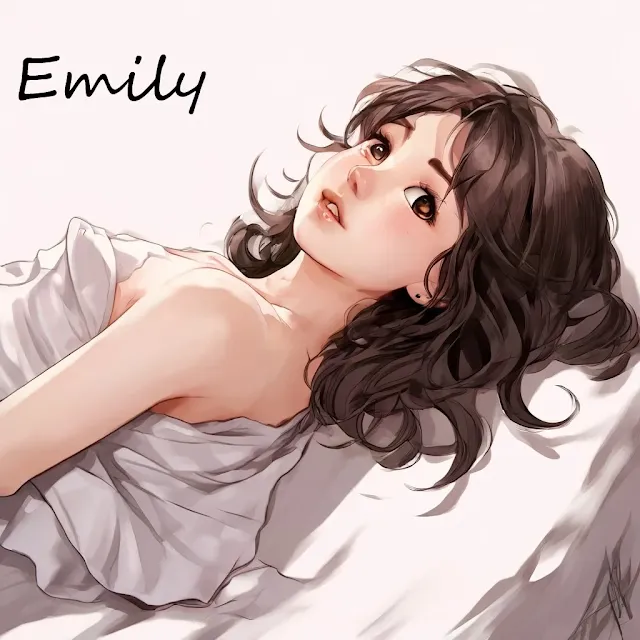 Emily, novela juvenil. Novela digital. Mujer acostada en una cama y arropada con sábanas, joven, ojos café
