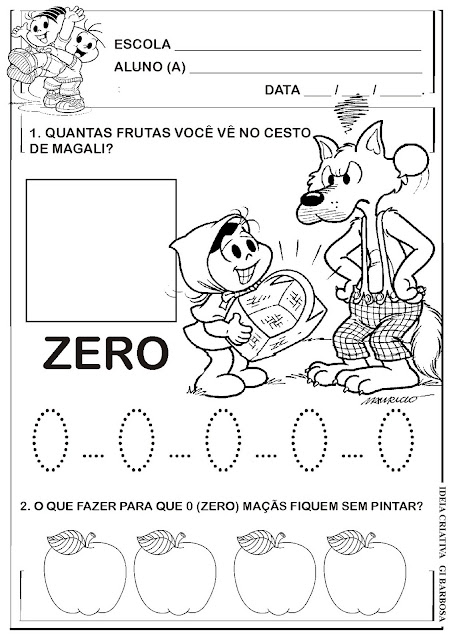 Atividade Numeral 0 (zero) com a Turma da Mônica