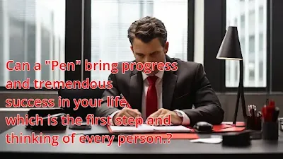 A businessman is working in his office with a red pen