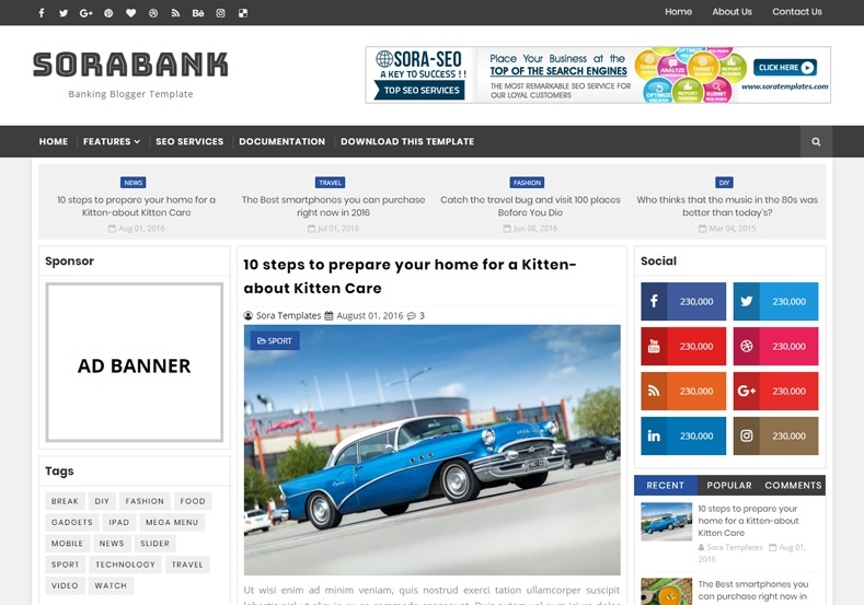 Sora Bank - Banking Blogger Template