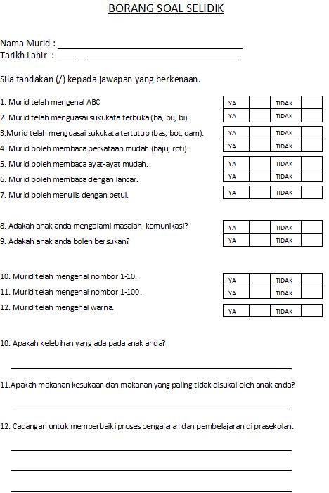 Contoh Borang Soal Selidik Guru - Hontoh