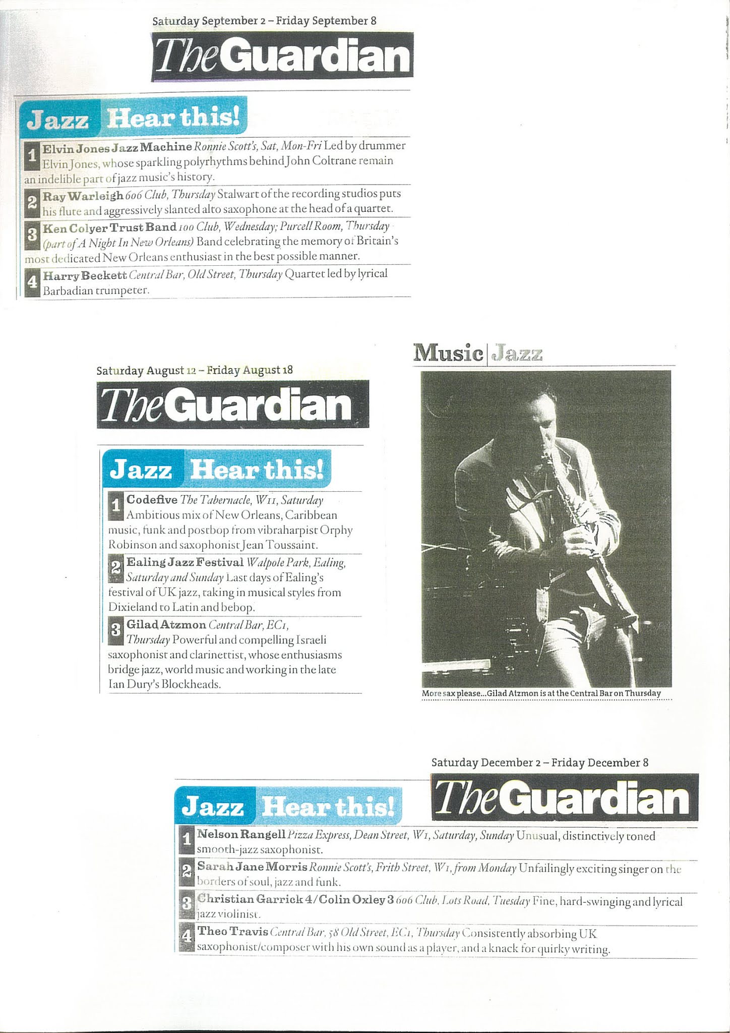 The Guardian Newspaper Reviews for Central Bar Jazz Club. Promoter and Booker Flavia Brilli