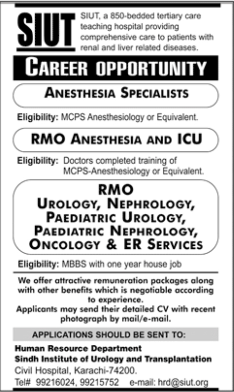 Medical And Health Jobs In SIUT Karachi Sindh