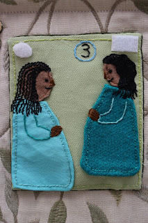 Final completed scene, Mary and Elizabeth are depicted with very simple shapes to show their pregnancies with their hair uncovered