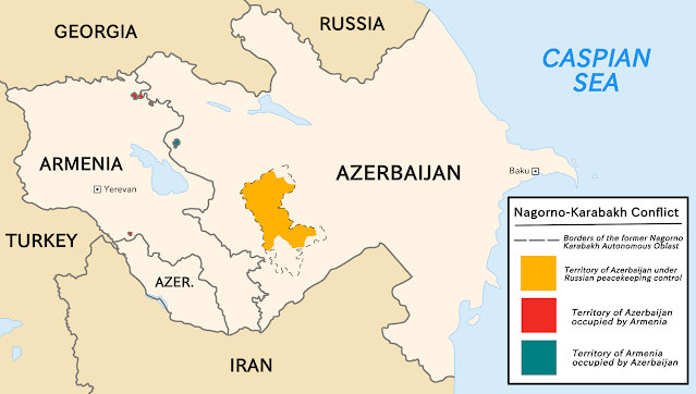 Map of the Nagorno-Karabakh conflict following the 2020 Nagorno-Karabakh war.