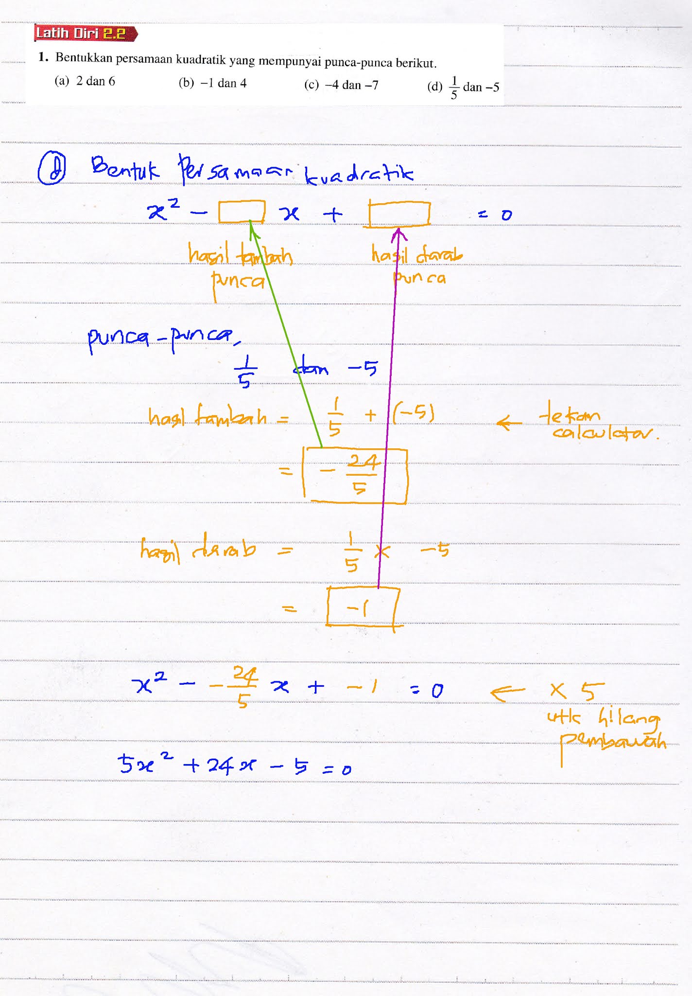 Latih Diri 2 2 Ms 41 Bab 2 Fungsi Kuadratik Tingkatan 4 Add Math
