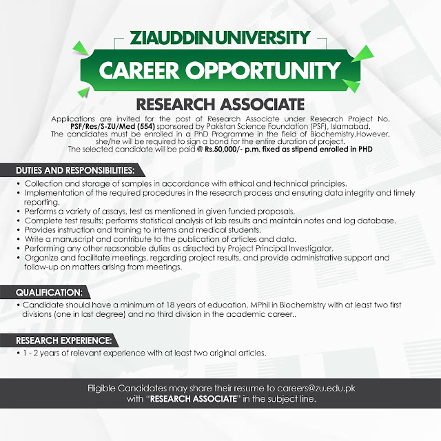 Ziauddin University Latest Jobs in Karachi April 2024