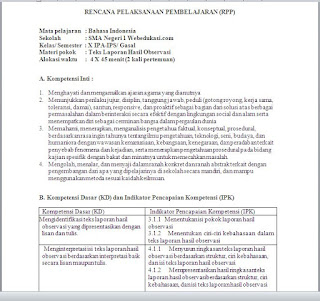 RPP Bahasa Indonesia SMA Kelas X XI XII Kurikulum 2013 Revisi 2018