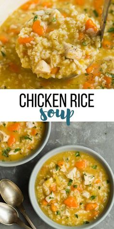 This Chicken Rice Soup is a hearty, healthy soup recipe that's perfect for fall! Loaded with vegetables, lean chicken and brown rice it can be made stove top, slow cooker or crockpot. An easy dinner recipe for chilly winter days! #soup #recipe #cooking #dinner #healthy #healthyrecipe #chicken #healthycookingideas