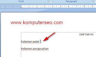 Cara membuat daftar isi word 2007