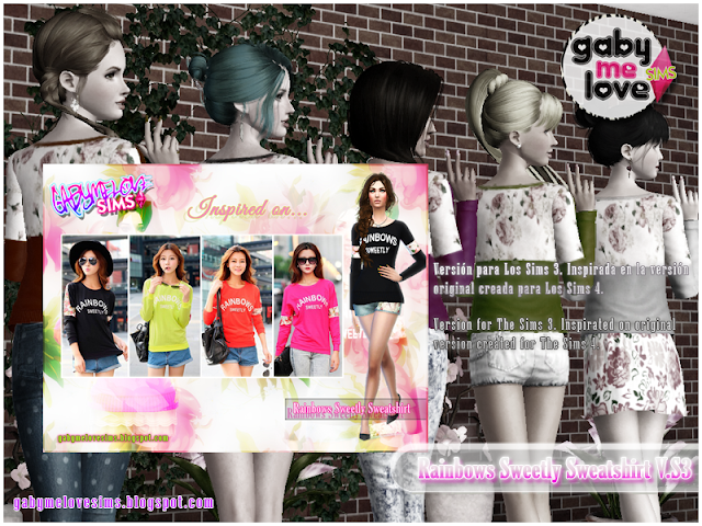 Rainbows Sweetly Sweatshirt V.S3 ~ Asian Fashion, Sims 3. Otras Versiones.