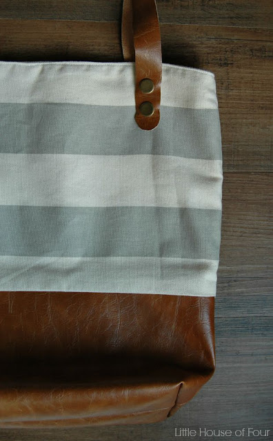 DIY Leather Bottom Fabric Tote - via Little House of Four