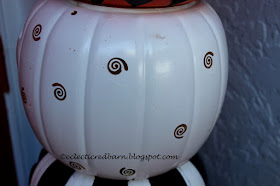 Eclectic Red Barn: Painted white pumpkin with gold things glued on