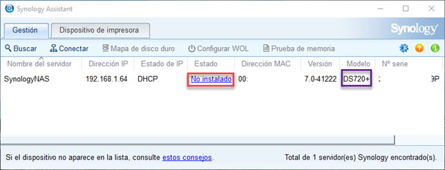 PUESTA EN MARCHA SYNOLOGY DISKSTATION DS720+