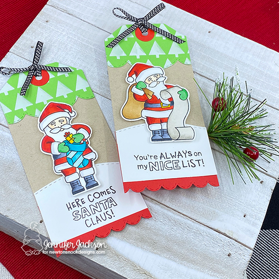 Santa Tags by Jennifer Jackson | Dear Santa Stamp Set, Tiny Trees Stencil and Fancy Edges Tag Die Set by Newton's Nook Designs #newtonsnook