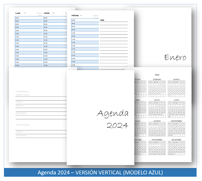 Agenda 2024 - Versión Vertical - Modelo Azul (A5 ANILLAR)