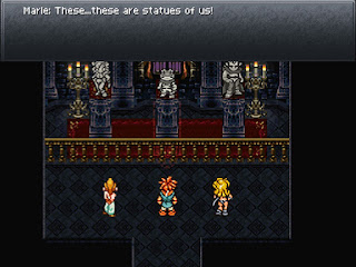 The party discovers statues of themselves in the Tower of the Ancients, the final dungeon of the Lost Sanctum in Chrono Trigger.