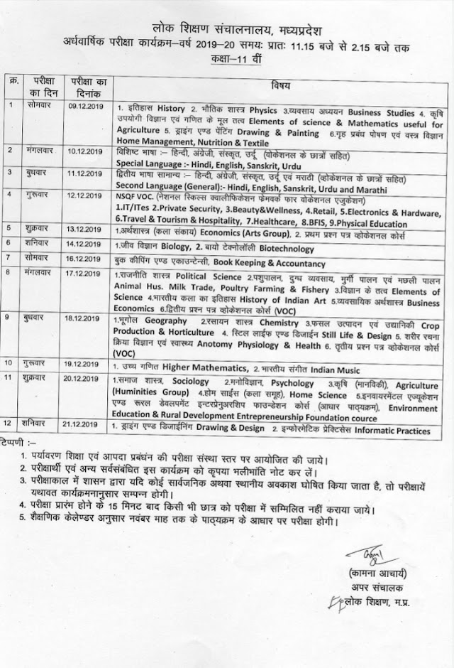 हाई स्कूल एवं हायर सेकेंडरी वर्ष 2019 - 20 की होने वाली  परीक्षा की समय सारणी विषयक आदेश जारी।