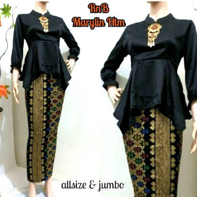 Setelan Kebaya Batik Modern Marlyn Gamis Muslim Hitam