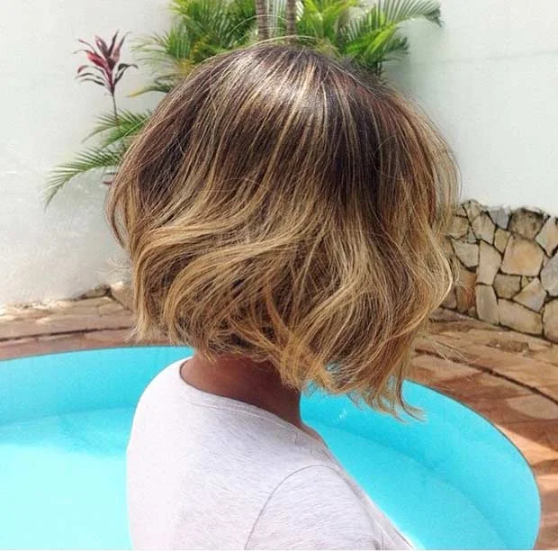 Short Bob with Honey Blonde Balayage Highlights