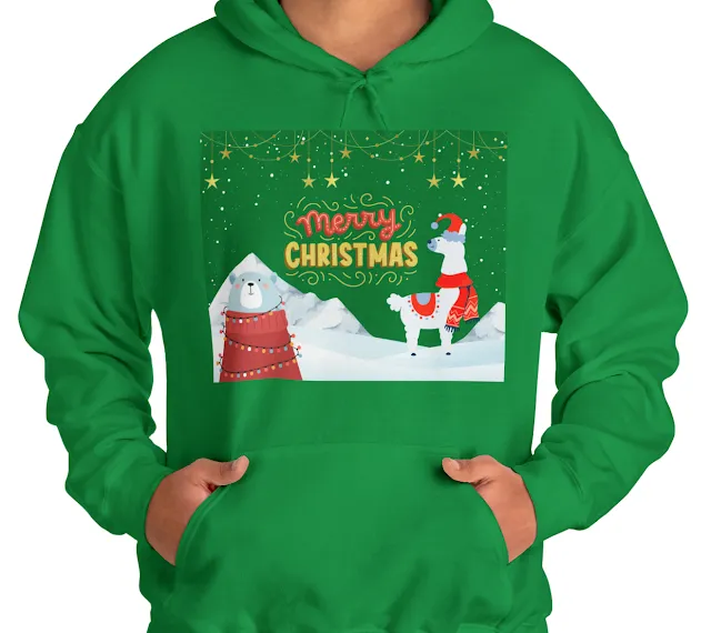 Unisex Merry Christmas Celebration With Teddy Bear and 4 Leg Animal Heavy Blend™ Hooded Sweatshirt