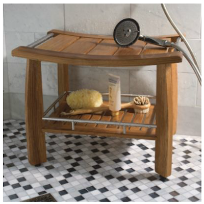 teak shower bench with shelf