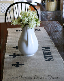 DIY stenciled burlap table runner