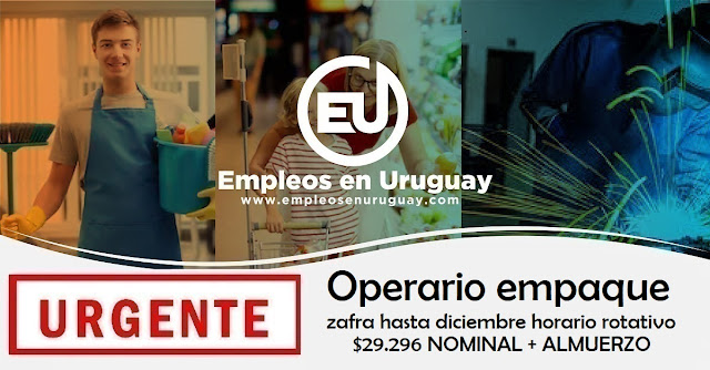 URGENTE Operario empaque - zafra hasta diciembre horario rotativo - $29.296 NOMINAL + ALMUERZO