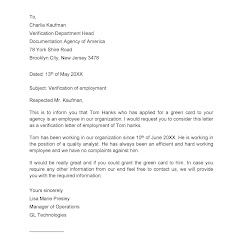 Confirmation Of Employment Letter