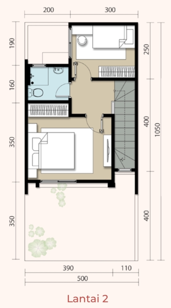 LINGKAR WARNA Denah rumah  minimalis  ukuran 5x10 meter 3 kamar  tidur  2  lantai  tampak depan