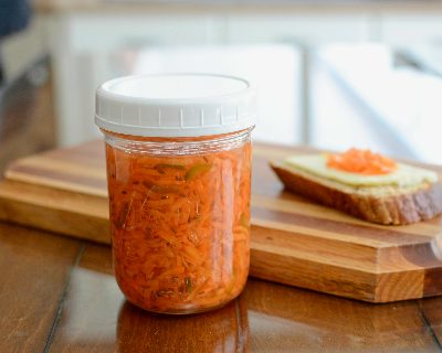 Carrot-Jalapeño Quick Pickle Relish, no canning required ♥ KitchenParade.com.