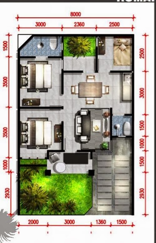 2 Contoh Gambar Denah Rumah  minimalis Type  60  Desain  