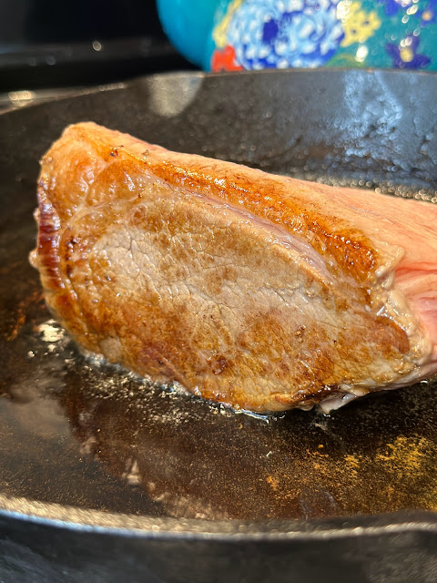 searing roast beef for fajita filling