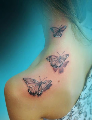 TATUAJE DE MARIPOSA EN CUELLO Y HOMBRO