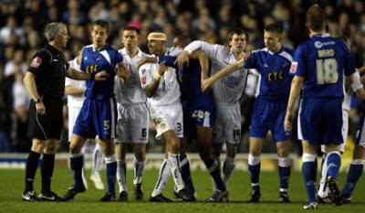 Leeds United vs Millwall fight, scuffle handbags fracas bust up 2009-2010