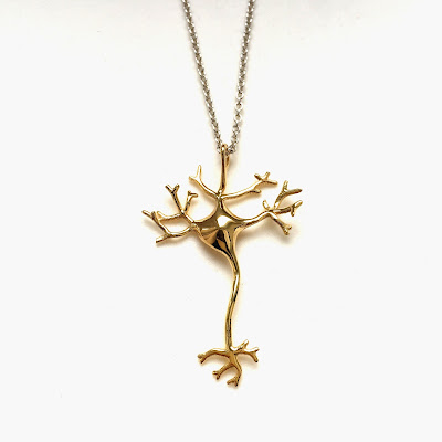 Science jewelry: neuron pendant 3D printed in brass and plated with 14K gold 