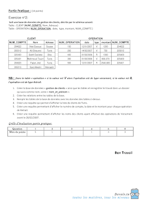 devoir de synthèse 3 informatique 3ème année économie et gestion