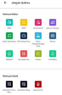 pilihan kelas di aplikasi belajar online Qubisa