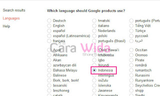 Pilih bahasa Indonesia sebagai bahasa default website google