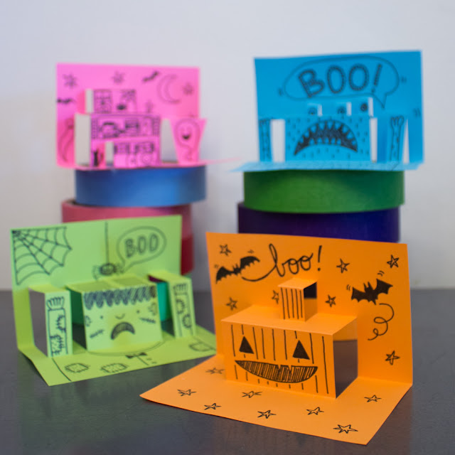 How to Fold and Cut Easy DIY 3D Pop-Up Halloween Cards with Kids for crafts
