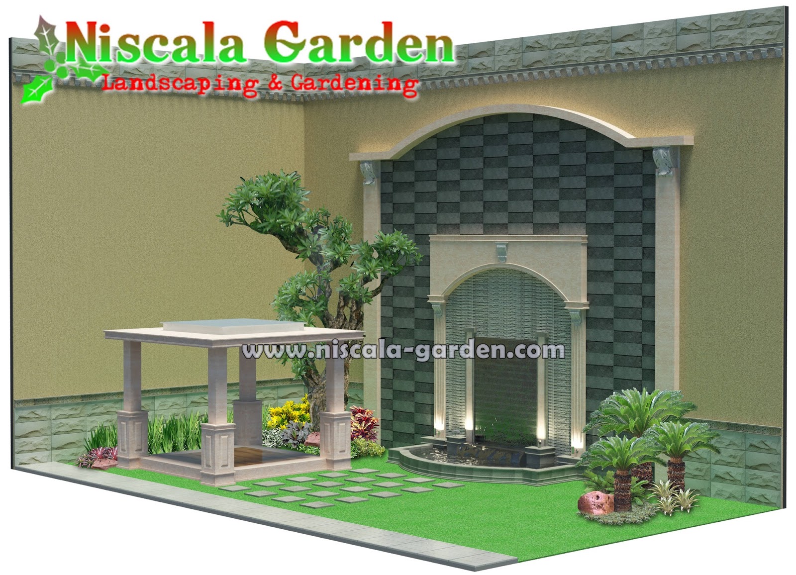 SKETSA 3D DESAIN TAMAN DAN KOLAM NISCALA GARDEN Tukang Taman