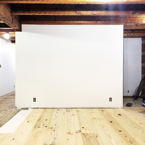 DIY_12_wide _plank_pine_floor_benjamin_moore_chantilly_lace_log_cabin