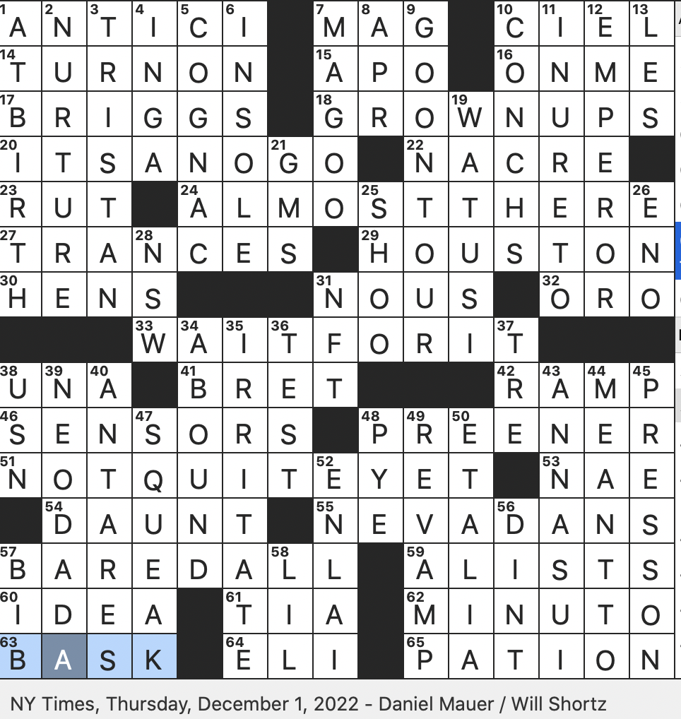 Rex Parker Does the NYT Crossword Puzzle: Modern digital asset in brief /  THU 12-1-22 / McKenzie of the musical comedy duo Flight of the Conchords /  Giant star in Scorpius /