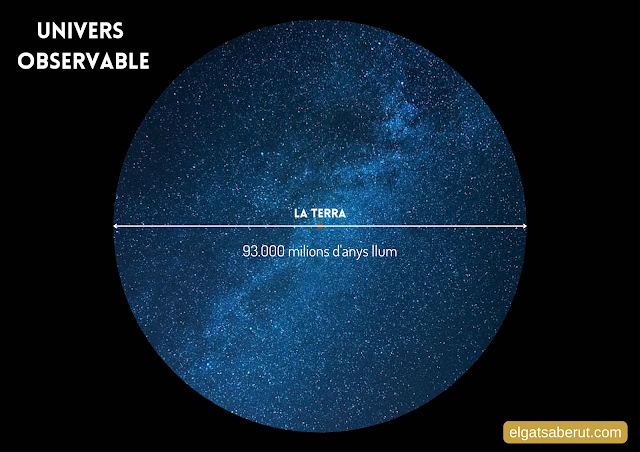 Representació de l'univers observable com una esfera envoltada de foscor.