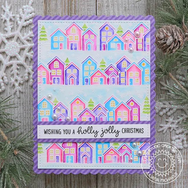 Sunny Studio Stamps: Scenic Route Santa Claus Lane Frilly Frame Dies Christmas Card by Juliana Michaels