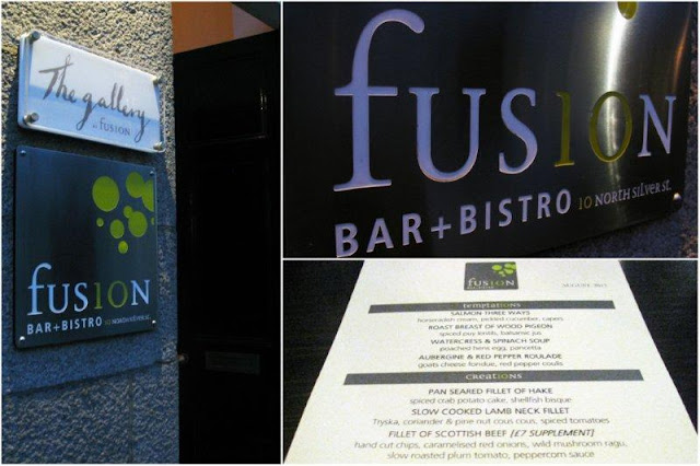 Entrada y carta del Restaurante Fusion Bar Bistro en Aberdeen, Escocia.