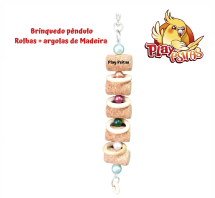 Brinquedo Pêndulo Rolhas + Argolas de Madeira. Ideal para calopsitas, agapornis, aves em geral