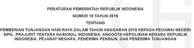 PP Nomor 19 Tahun 2018 Tentang THR Tahun Anggaran 2018